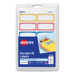 Avery Kids Handwritten Identification Labels, 1.75 x 0.75, Borders: Blue, Orange, Yellow, 12 Labels/Sheet, 5 Sheets/Pack (AVE41442) View Product Image