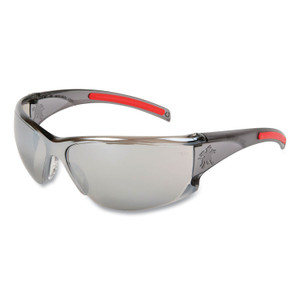 MCR Safety HK1 Series Safety Glasses, Wraparound, Scratch-Resistant, Silver Mirror Lens, Smoke/Red Frame (CRWHK117) View Product Image