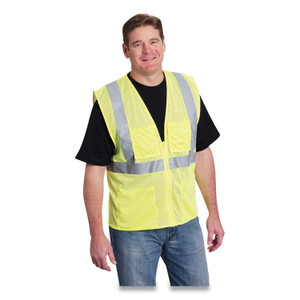 ANSI Class 2 Four Pocket Zipper Safety Vest, Polyester Mesh, X-Large, Hi-Viz Lime Yellow (PIDMVGZ4PLYXL) View Product Image