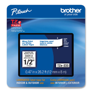 Brother P-Touch TZe Laminated Removable Label Tapes, 0.47" x 26.2 ft, Blue on White (BRTTZE233CS) View Product Image