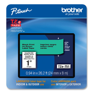 Brother P-Touch TZe Laminated Removable Label Tapes, 0.94" x 26.2 ft, Black on Green (BRTTZE751CS) View Product Image