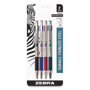 F-301 Ballpoint Pen, Retractable, Fine 0.7 Mm, Assorted Ink And Barrel Colors, 4/pack (ZEB27174) View Product Image