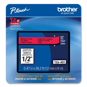 Brother P-Touch TZe Laminated Removable Label Tapes, 0.47" x 26.2 ft, Black on Red (BRTTZE431CS) View Product Image