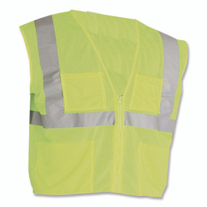 PIP ANSI Class 2 Four Pocket Zipper Safety Vest, Polyester Mesh, Large, Hi-Viz Lime Yellow View Product Image