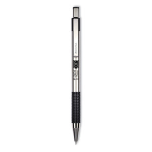 Zebra F-301 Ballpoint Pen, Retractable, Bold 1.6 mm, Black Ink, Stainless Steel/Black Barrel, 2/Pack (ZEB27312) View Product Image