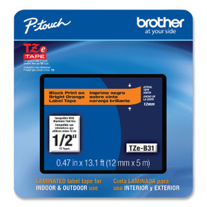 Brother P-Touch TZe Laminated Removable Label Tapes, 0.47" x 26.2 ft, Black on Orange View Product Image