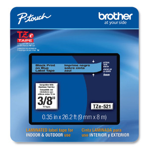 Brother P-Touch TZe Laminated Removable Label Tapes, 0.35" x 26.2 ft, Black on Blue (BRTTZE521CS) View Product Image