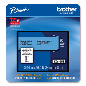 Brother P-Touch TZe Laminated Removable Label Tapes, 0.94" x 26.2 ft, Black on Blue (BRTTZE551CS) View Product Image