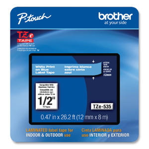 Brother P-Touch TZe Laminated Removable Label Tapes, 0.47" x 26.2 ft, White on Blue (BRTTZE535CS) View Product Image