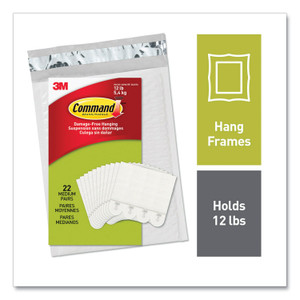 Command Picture Hanging Strips, Removable, Holds Up to 3 lbs per Pair, Medium, 0.63 x 2.75, White, 22 Pairs/Pack View Product Image
