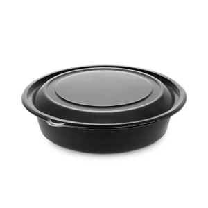 Pactiv Evergreen EarthChoice MealMaster Container with Lid, 32 oz, 8" dia x 2.12" h, 1-Compartment, Black/Clear, Plastic, 250/Carton (PCT0CN8083200BL) View Product Image