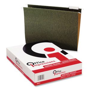 Office Impressions Hanging File Folders, Letter Size, 1/5-Cut Tabs, Standard Green, 25/Box OFF82021 (OFF82021) View Product Image
