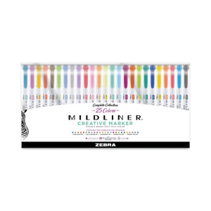 Zebra Mildliner Double Ended Highlighter Variety Pack, Asst Ink Colors, Bold-Chisel/Fine-Bullet Tips, Asst Barrel Colors, 25/Pack (ZEB78525) View Product Image