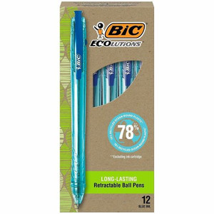 BIC Ecolutions Ballpoint Pen - 1 mm Medium Pen Point - Retractable - Blue Ink - Semi Clear Barrel Product Image 