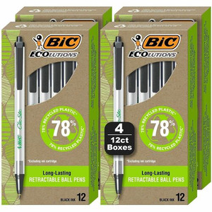 BIC Ecolutions Clic Stic Ballpoint Pen - 1 mm Medium Pen Point - Retractable - Black Ink - Semi Clear Barrel Product Image 