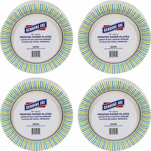 Genuine Joe 10" Printed Paper Plates - Disposable - 10" Diameter - Assorted - 125/Pack Product Image 