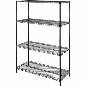 Lorell Industrial Wire Shelving - 48" Width x 18" Depth x 72" Height - 4 x Shelf(ves) - 4000 lb Load Capacity - Black - Powder Coated Product Image 