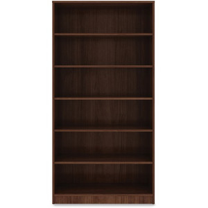 Lorell Laminate Bookcase - 6 Shelf(ves) - 72" Height x 36" Width x 12" Depth - Sturdy, Adjustable Feet, Adjustable Shelf, Square Corner - Thermofused Laminate (TFL) - Walnut Product Image 