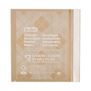 Scotch Curbside Recyclable Padded Mailer, #2, Bubble Cushion, Self-Adhesive Closure, 11.25 x 12, Natural Kraft, 100/Carton View Product Image