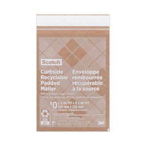 Scotch Curbside Recyclable Padded Mailer, #0, Bubble Cushion, Self-Adhesive Closure, 7 x 11.25, Natural Kraft, 100/Carton View Product Image