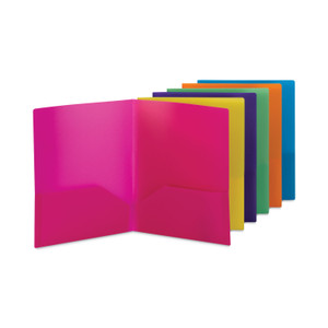 Smead Poly Two-Pocket Folders, 100-Sheet Capacity, 11 x 8.5, Assorted, 6/Pack (SMD87761) View Product Image