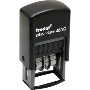 Trodat USA Micro Date Stamp, w/4 Key Phrases, 3/4"x1", Blue/Red (TDTE4850L) View Product Image