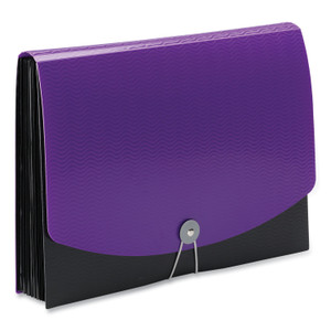 Smead 12-Pocket Poly Expanding File, 0.88" Expansion, 12 Sections, Cord/Hook Closure, 1/6-Cut Tabs, Letter Size, Black/Purple View Product Image