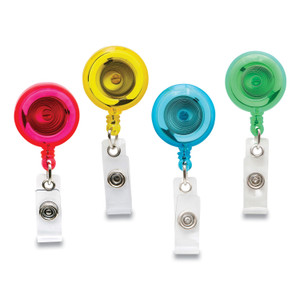 SICURIX ID Slide-Style Belt Clip Card Reels, 30" Extension, Round, Green/Light Blue/Pink/Yellow, 4/Pack View Product Image