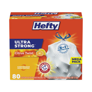 Hefty Ultra Strong Scented Tall White Kitchen Bags, 13 gal, 0.9 mil, 23.75" x 24.88", White, 80 Bags/Box, 3 Boxes/Carton (PCTE88354CT) View Product Image
