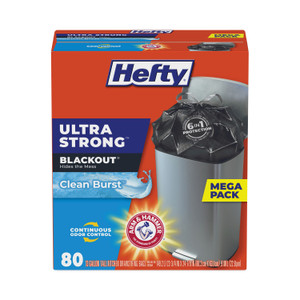 Hefty Ultra Strong BlackOut Tall-Kitchen Drawstring Bags, 13 gal, 0.9 mil, 23.75" x 24.88", Black, 80 Bags/Box, 3 Boxes/Carton (PCTE88352CT) View Product Image
