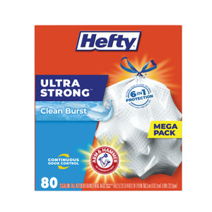Hefty Ultra Strong Scented Tall White Kitchen Bags, 13 gal, 0.9 mil, 24.75" x 24.88", White, 80 Bags/Box, 3 Boxes/Carton (PCTE88356CT) View Product Image