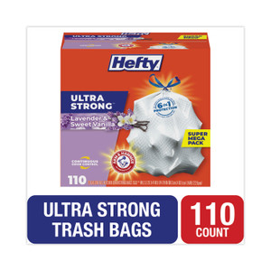 Hefty Extra Heavy-Duty Ultra Strong Scented Tall Kitchen Bags, Drawstring, 13 gal, Lavender/Vanilla, 23.75 x 24.88, White, 110/Box View Product Image