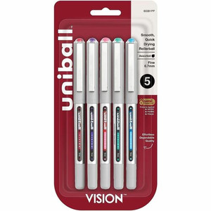 uniball™ Vision Rollerball Pens - 0.7 mm Fine Pen Point - Red, Brilliant Blue, Evergreen, Pink, Purple Ink Product Image 