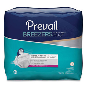 Prevail Breezers360 Degree Briefs, Ultimate Absorbency, Size 3, 58" to 70" Waist, 60/Carton (PVLPVBNG014) View Product Image