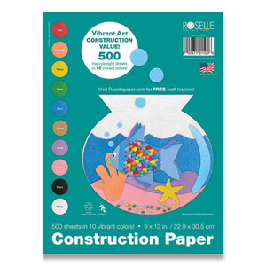 Roselle Vibrant Art Heavyweight Construction Paper, 76 lb Text Weight, 9 x 12, Assorted Colors, 500/Pack View Product Image