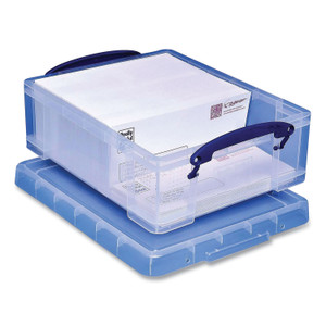 Really Useful Box Snap-Lid Storage Bin, 2.14 gal, 11" x 14" x 5", Clear/Blue View Product Image