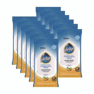 Pledge Multi-Surface Cleaner Wet Wipes, Cloth, 7 x 10, Fresh Citrus, White, 25/Pack, 12 Packs/Carton View Product Image