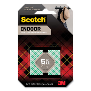 Scotch Permanent High-Density Foam Mounting Tape, 1" Squares, Double-Sided, Holds Up to 5 lbs, White, 16/Pack (MMM111SSQ16) View Product Image