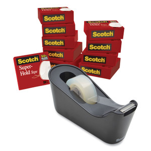 Scotch Super-Hold Tape with Dispenser, 1" Core, 0.75" x 27.77 yds, Clear, 10 Rolls and 1 Dispenser/Pack (MMM700K10C18BLK) View Product Image