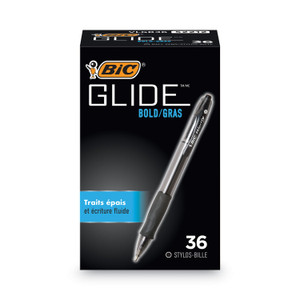 BIC GLIDE Bold Ballpoint Pen Value Pack, Retractable, Bold 1.6 mm, Black Ink, Black Barrel, 36/Pack (BICVLGB361BK) View Product Image