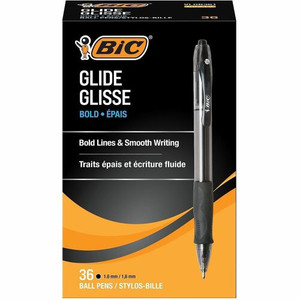 BIC Glide Bold - 1.6 mm Bold Pen Point - Retractable - Black Ink - Black Barrel - Tungsten Carbide Tip Product Image 