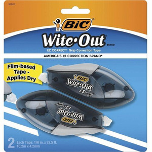 BIC Wite-Out EZ CORRECT Grip Correction Tape - 33.50 ft Tape Length - 1 Line(s) - White Tape - Rubber Grip - White Product Image 