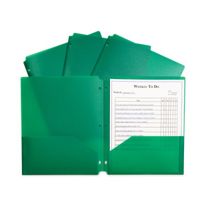 C-Line Two-Pocket Heavyweight Poly Portfolio Folder, 3-Hole Punch, 11 x 8.5, Green, 25/Box View Product Image