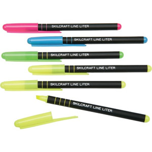 SKILCRAFT Highlighters, Pocket, Chisel Tip, 6/PK, YW,PK/BE/GN (NSN4840013) View Product Image