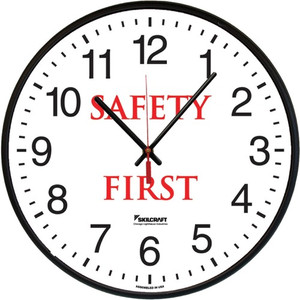 6645016986556 SKILCRAFT Safety Message Quartz Wall Clock, Safety First, 12.75" Overall Diameter, 1 AA (sold separately) (NSN6986556) View Product Image