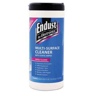 Endust Antistatic Premoistened Wipes for Electronics, Cloth, 6 x 6, Unscented, 70/Tub View Product Image