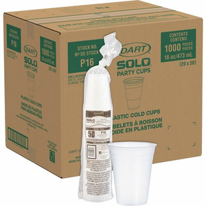 Solo 16 oz Plastic Cold Party Cups - 16 fl oz - Round - Translucent - Polystyrene - Cold Drink, Party, Soda, Juice, Concession Stand Product Image 