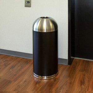 Genuine Joe Trash Receptacle, Domed Top, 15 Gal, 16-1/2"Dia x 40", BK/SR (GJO58896) View Product Image