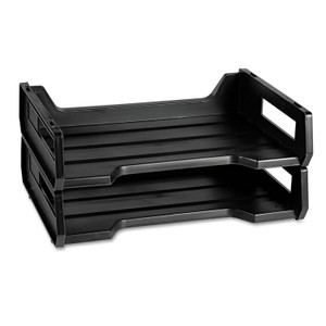 AbilityOne 7520010944307 SKILCRAFT Plastic Desk Tray, 1 Section, Letter Size Files, 12" x 8.5" x 5", Black, 2/Pack (NSN0944307) View Product Image