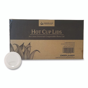 Emerald Plant to Plastic Fully Closed PLA Hot Cup Lid, Fits 8 oz to 20 oz Hot Cups, Plastic, White, 50/Pack, 20 Packs/Carton View Product Image